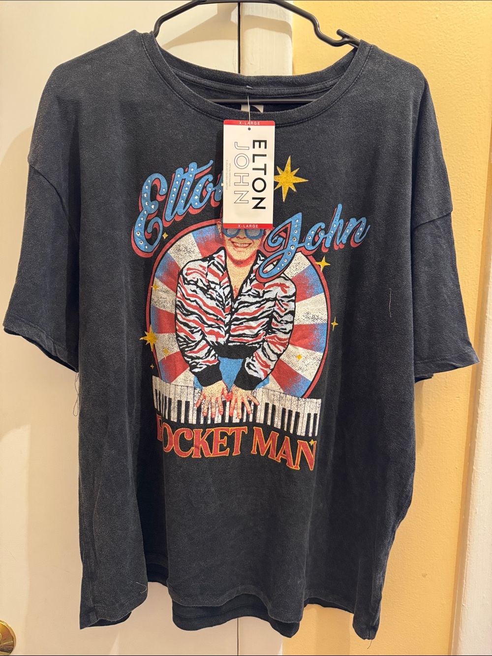 Elton John Black 'Rocket Man' Graphic Short Sleeve Tee